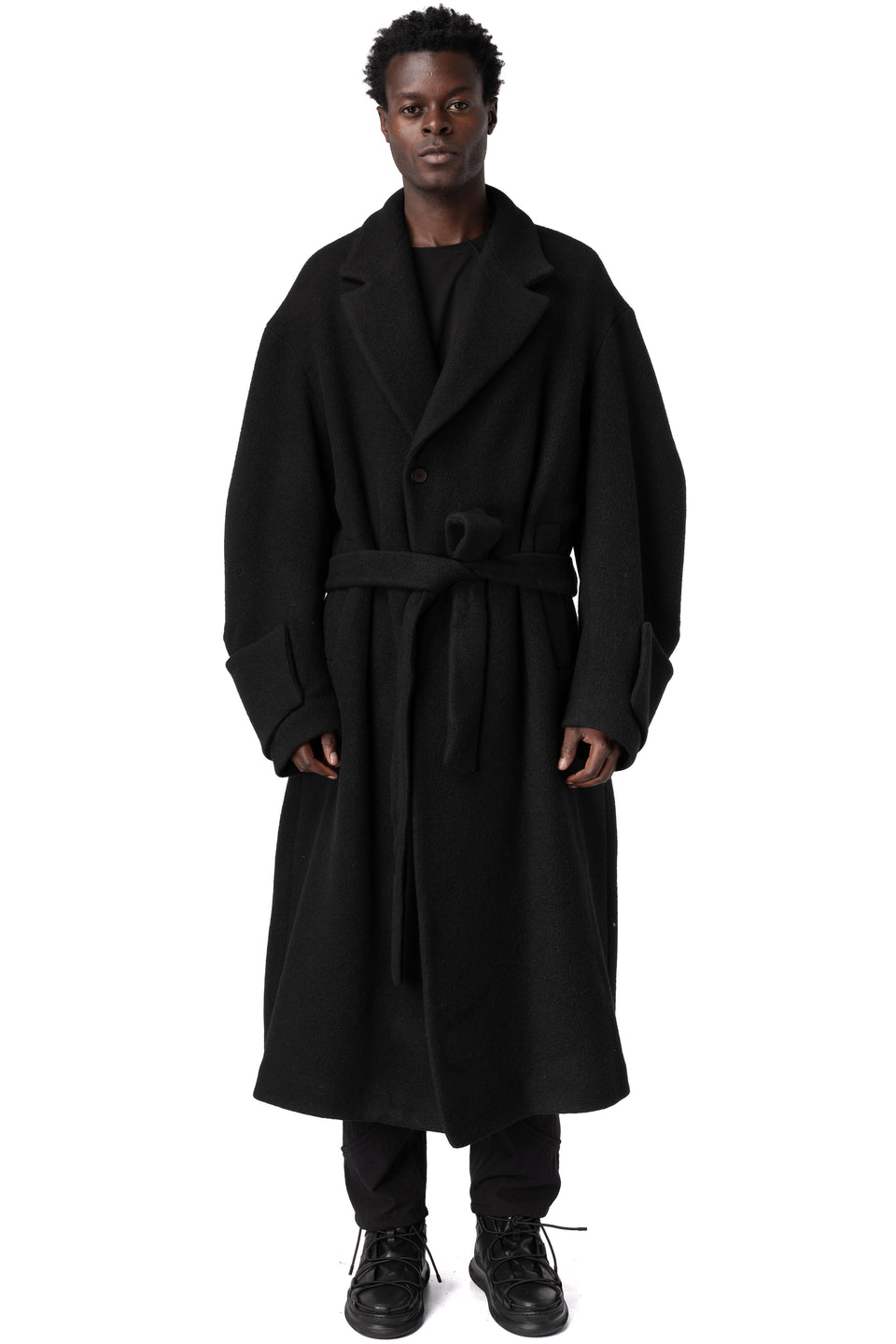 Long wool-blend overcoat, Black