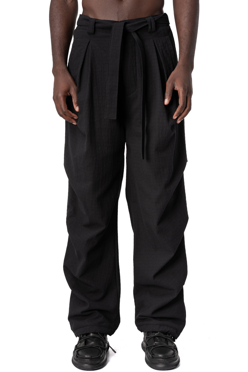 Comfort fit textured cotton trousers, Black