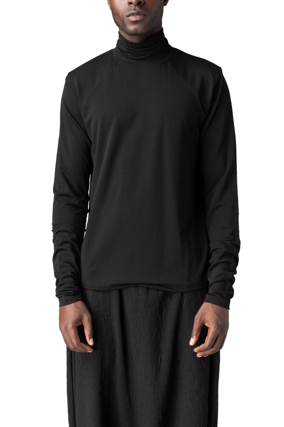 Regular stretch bamboo turtleneck, Black