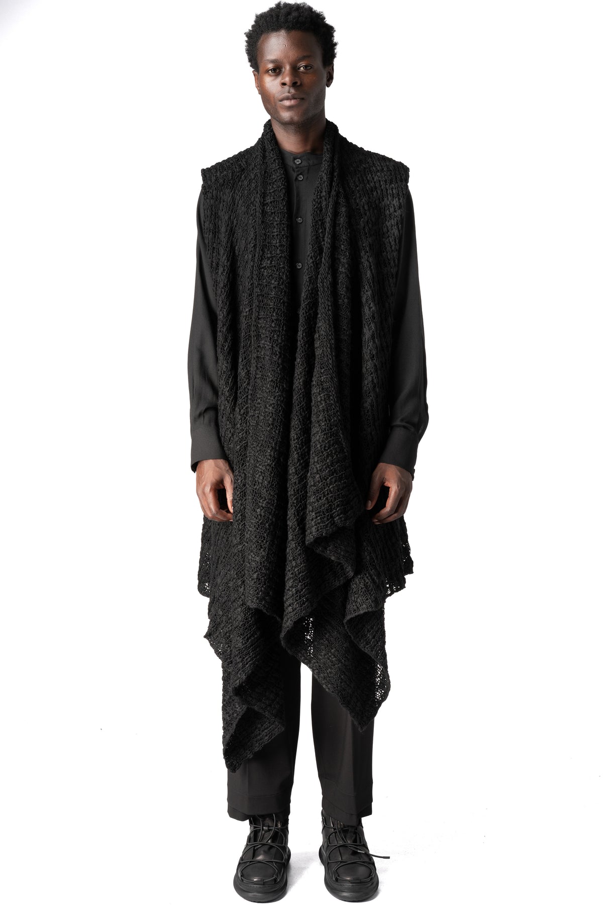 La Haine Inside Us | AW26 - Asymmetric wool-blend bouclé gilet, Black W5521