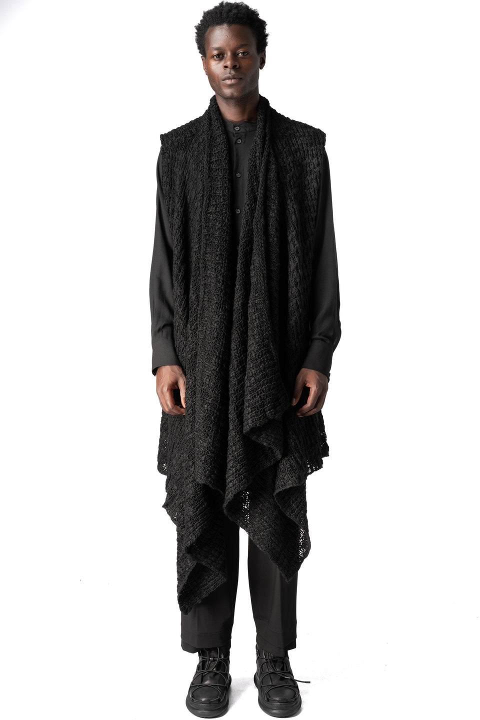 Asymmetric wool-blend bouclé gilet, Black