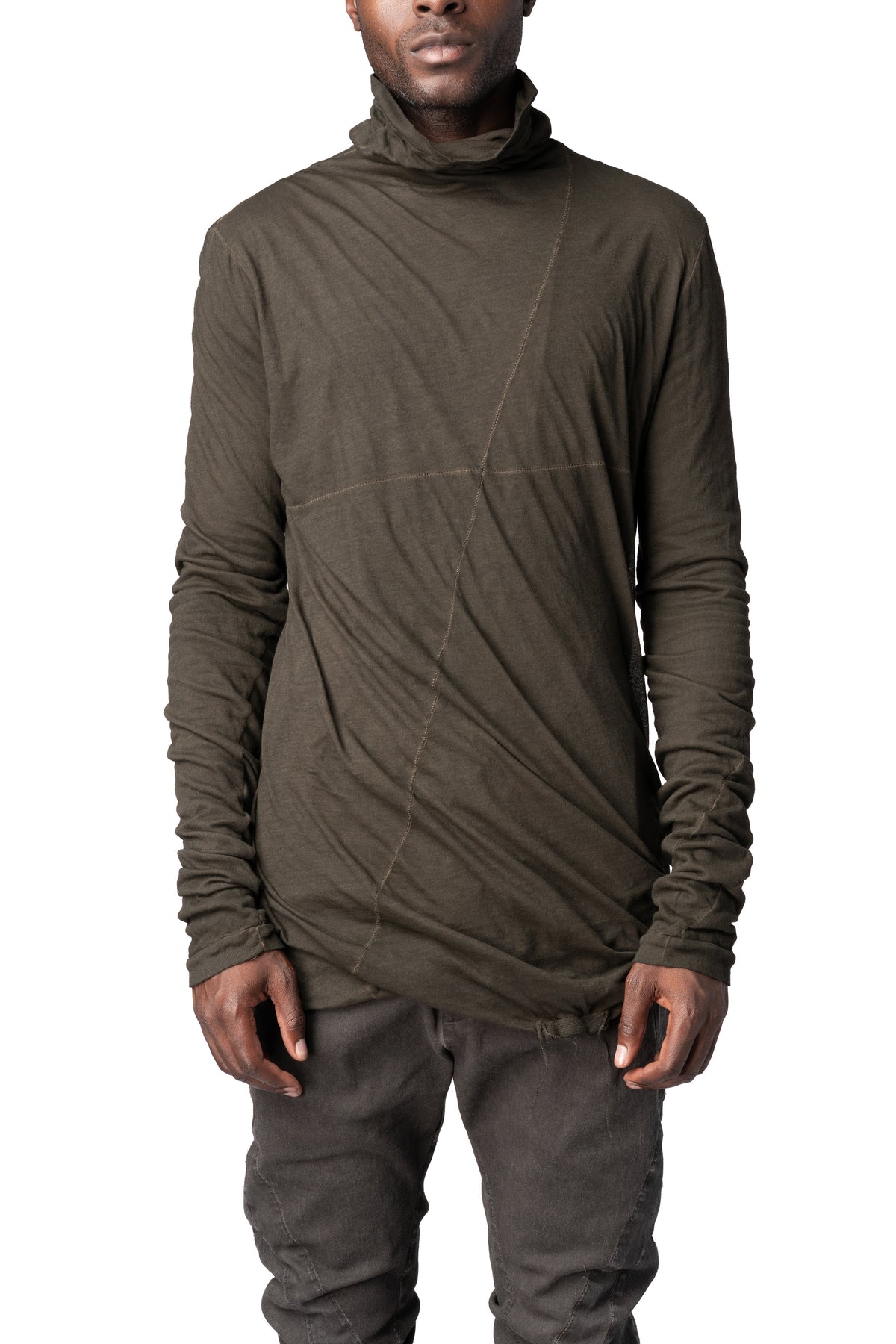 MD75 | AW26 - Double layer cotton roll neck long sleeve top, Military Fade MD13161