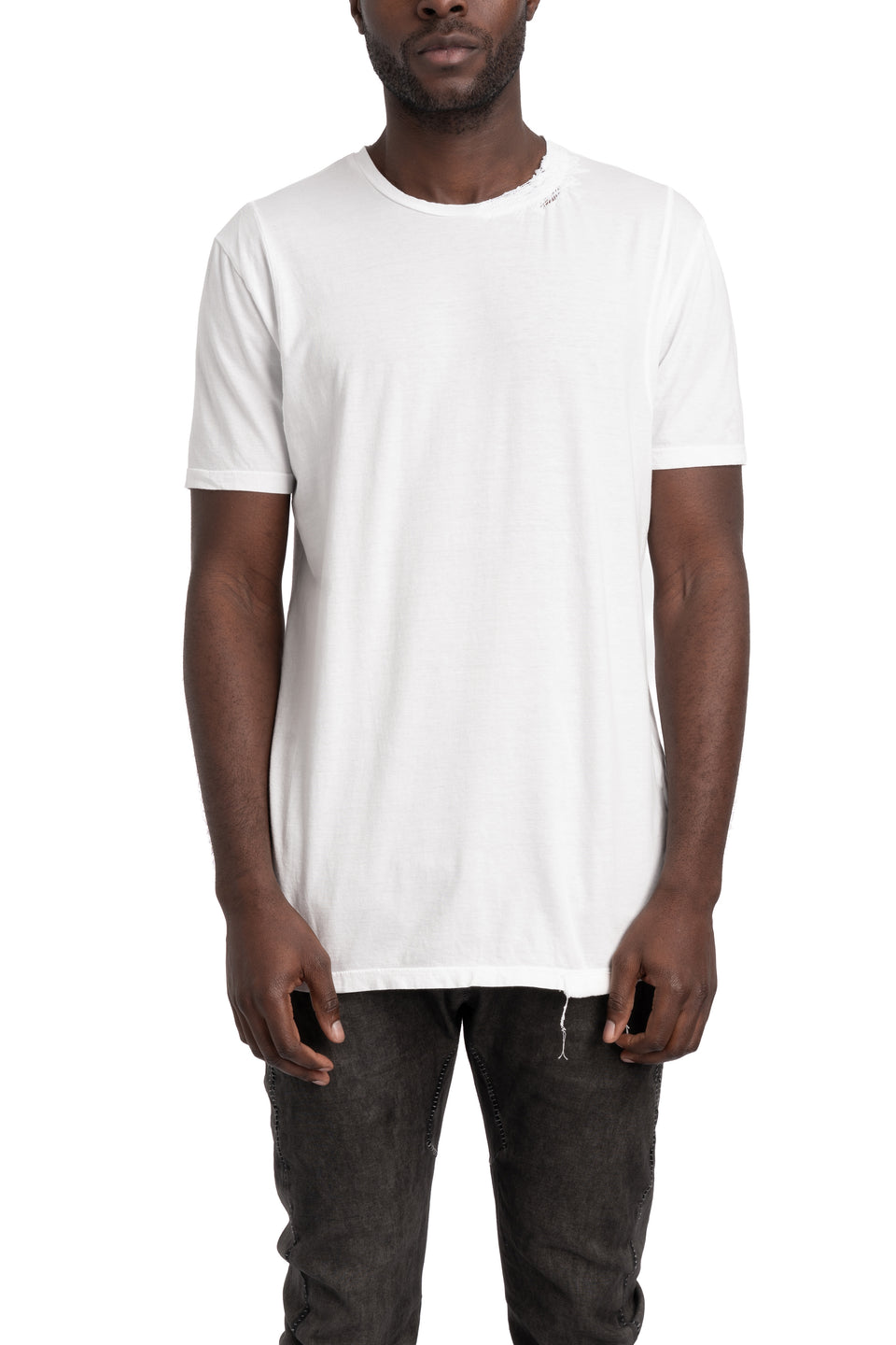 Embroidered neck t-shirt , White