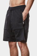 Drop crotch patch pocket shorts, Black