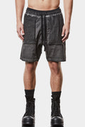 Drop crotch patch pocket shorts, Black oil