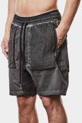 Drop crotch patch pocket shorts, Black oil