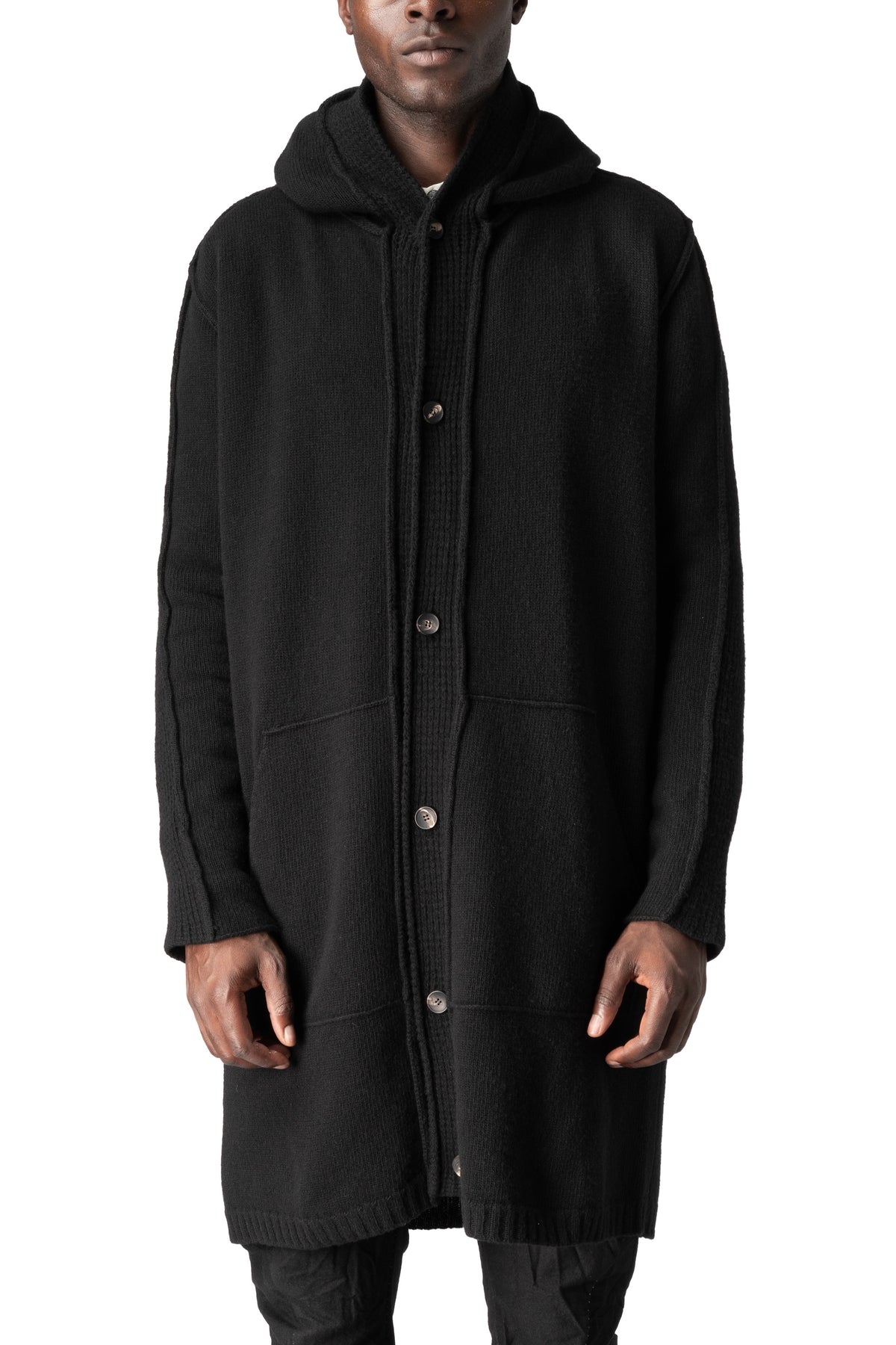 Masnada | AW26 - Hooded lambswool knit sweater, Black M37A03
