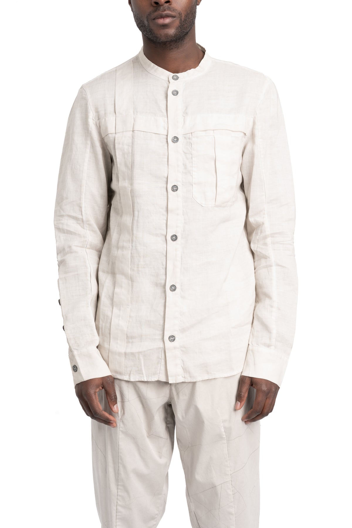 Masnada | SS26 - Woven Ramie Pleated Shirt, Off White M3675