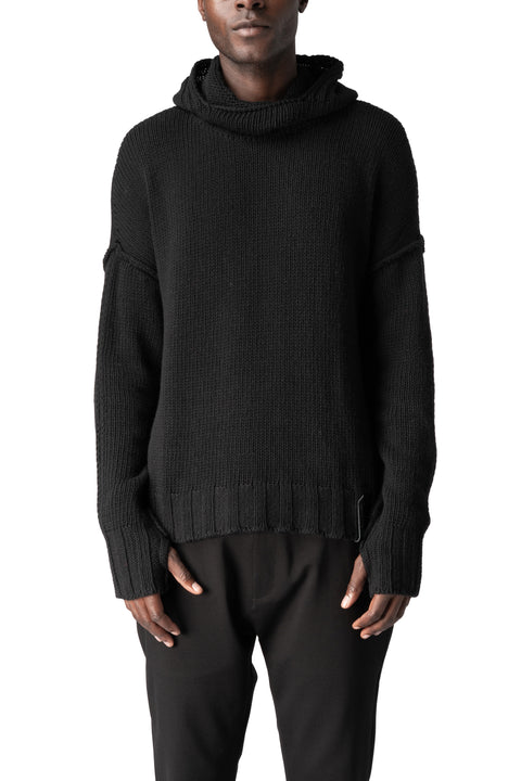 Never Enough | AW26 - Hooded wool cashmere knit sweater, Black MKN091