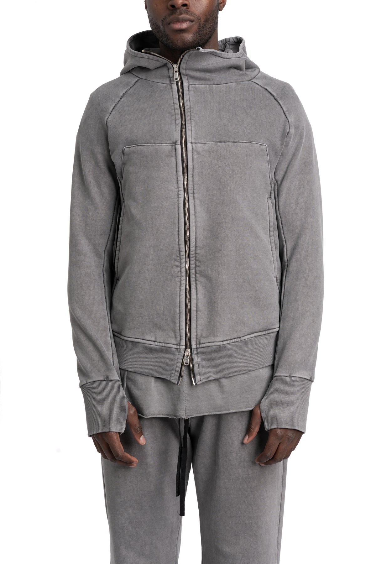SAN263-1 | SS26 - Asymmetric Zip Hoodie, Grey SS26-0606-GY