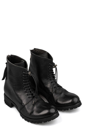 Washed calfskin lace-up zip ankle boots