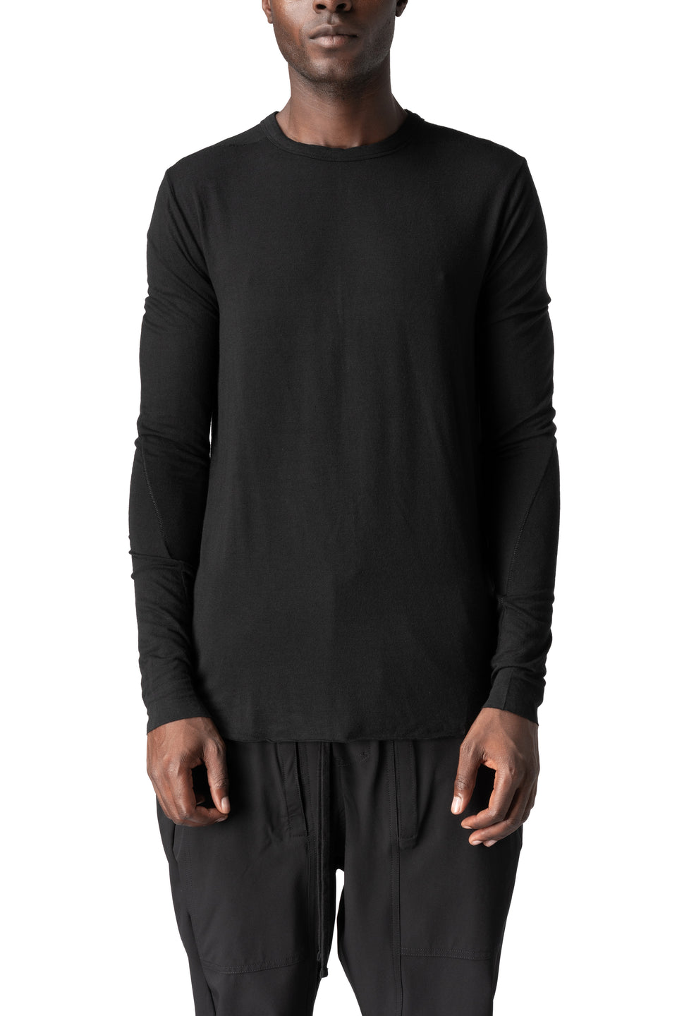 Modal cashmere jersey long sleeve tee, Black