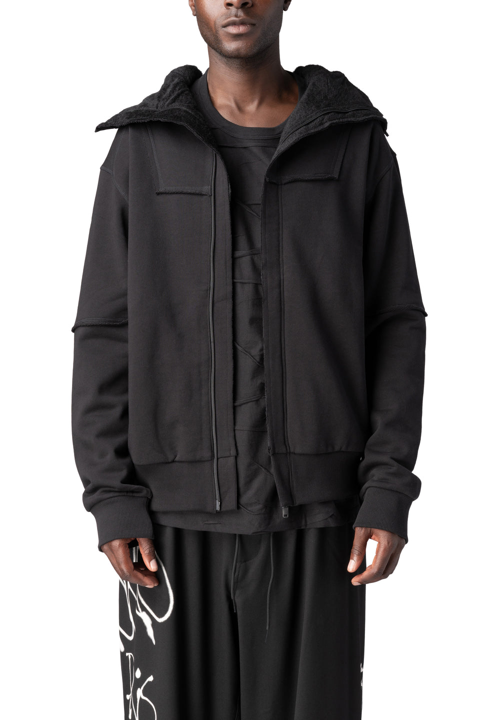 French terry ninja zip hoodie, Black