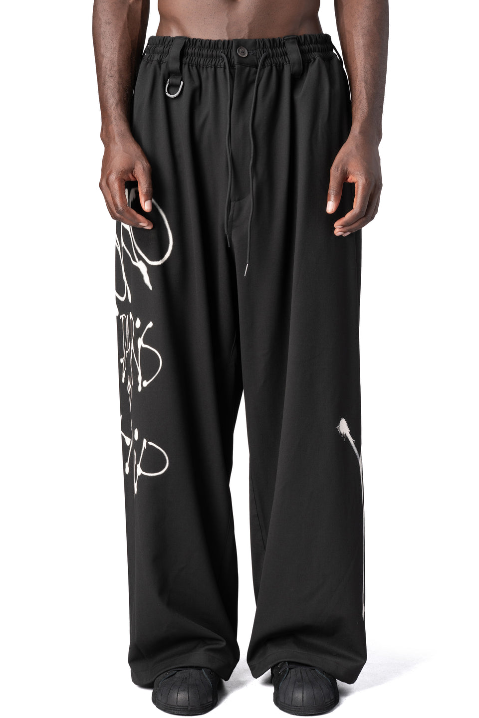 Chito graphic wide leg wool pants, Black