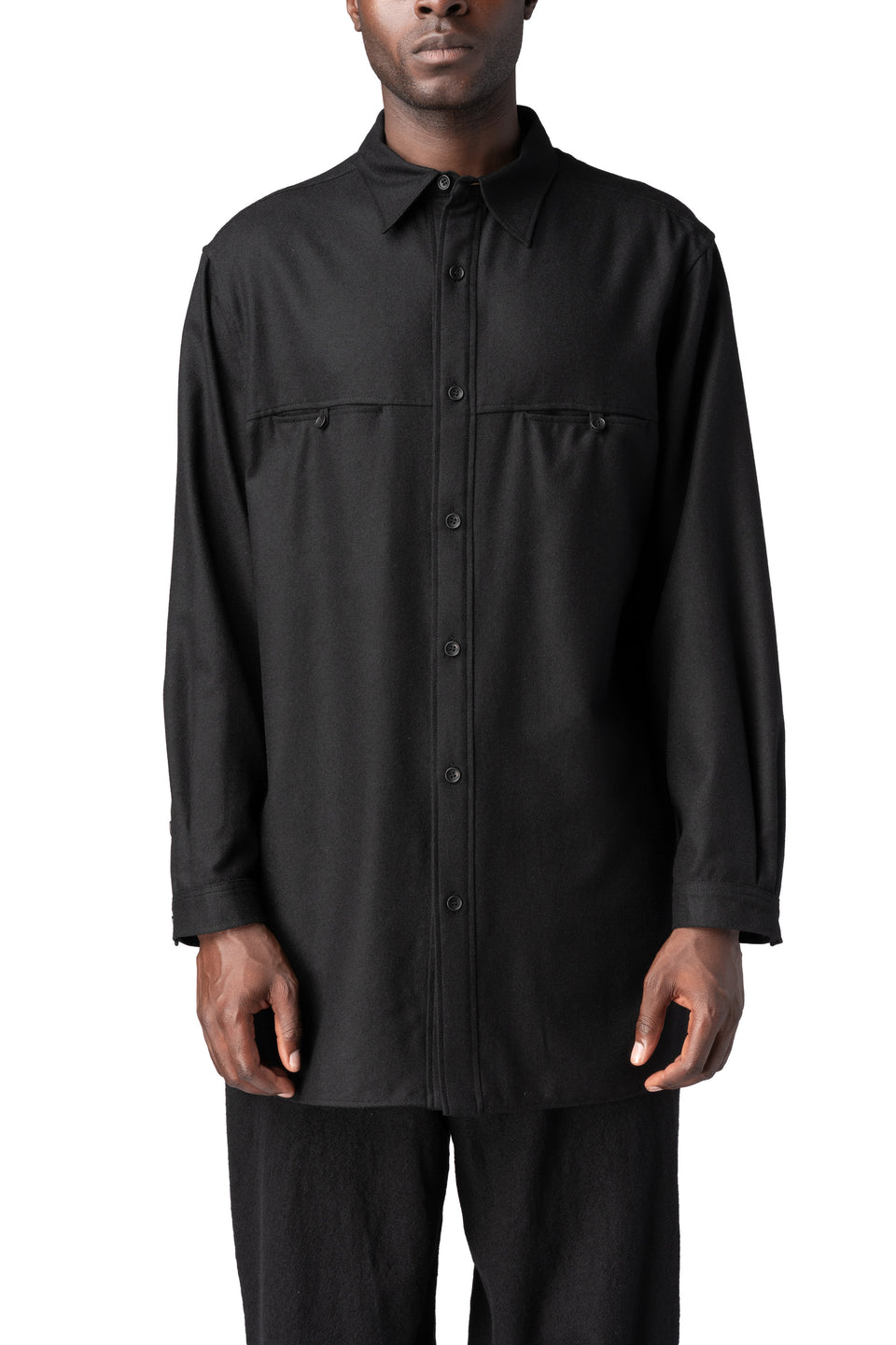 Chest panel wool overshirt, Black