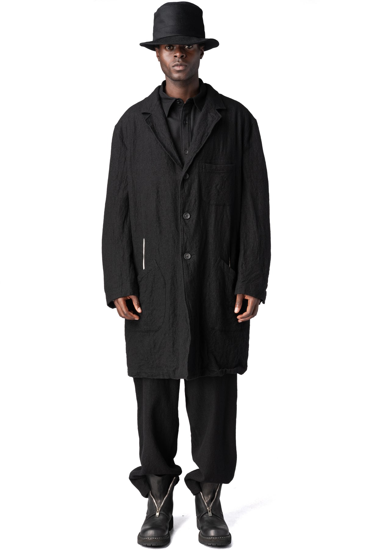 Y's Yohji Yamamoto | AW26 - Shrink wool shop coat, Black MW-J70-101