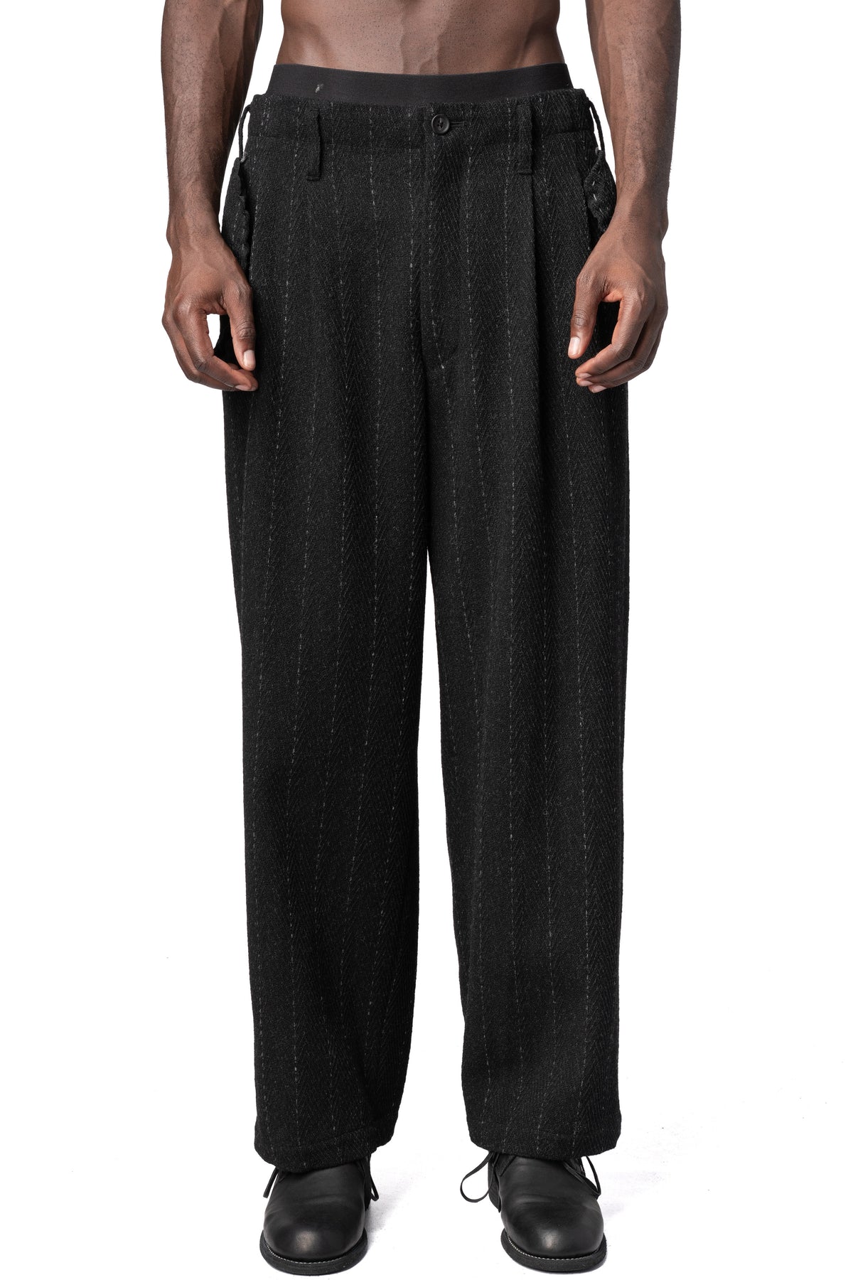 Y's Yohji Yamamoto | AW26 - Hand stitch flap pocket wool tweed pants, Black MW-P21-106