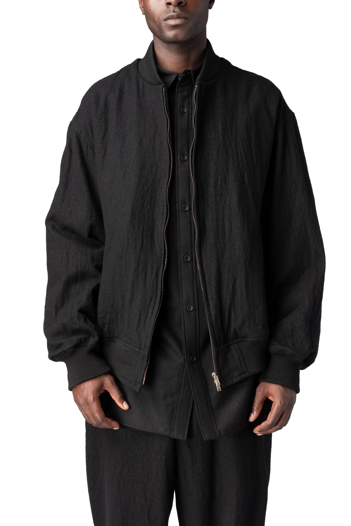 Y's Yohji Yamamoto | AW26 - Shrink wool rib trim blouson, Black MW-Y70-101