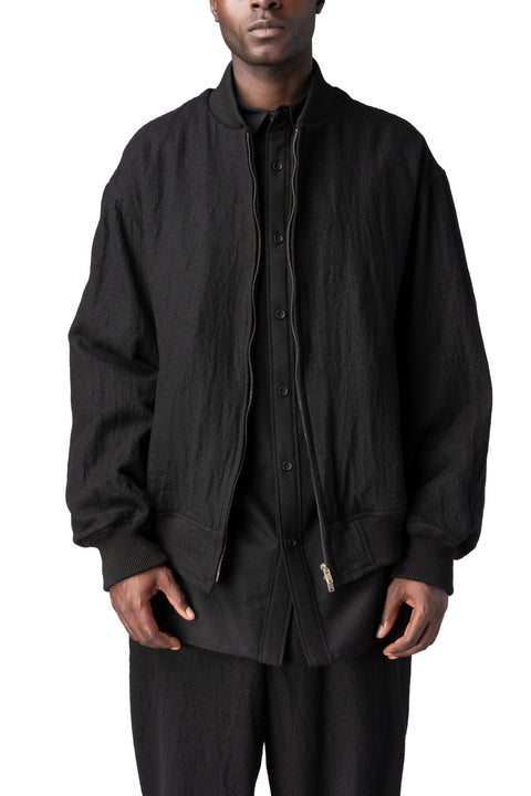 Y's Yohji Yamamoto | AW26 - Shrink wool rib trim blouson, Black MW-Y70-101